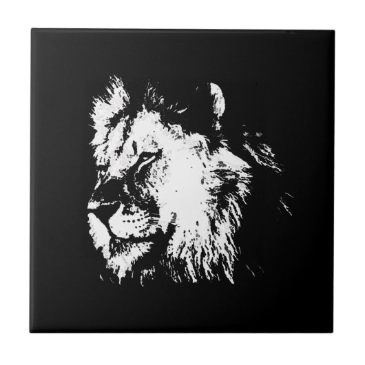 Carreau Black White Lion - Animal Pop Art (Devant)