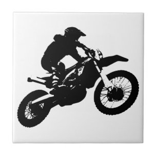 Carreau Black White Pop Art Motocross Motorcyle Sport