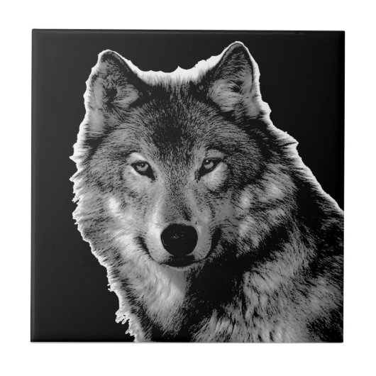 Carreau Black & White Wolf Eyes - Wild Animal Photography (Devant)