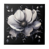 Carreau Blanc Élégant Floral Noir (Devant)