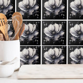 Carreau Blanc Élégant Floral Noir