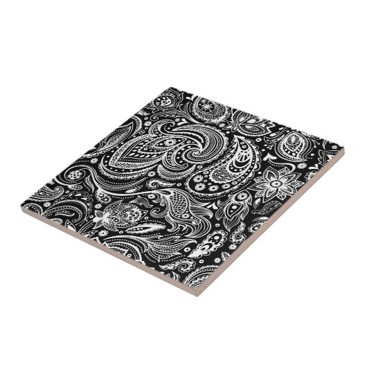 Carreau Blanc et noir Vintage Paisley Dammasques (Côté)
