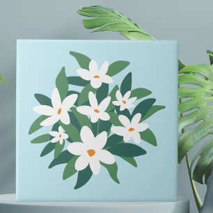 Carreau Blanc Floral Jasmin Moderne Minimaliste sur Fond B
