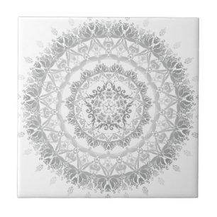 Carreau Blanc gris Floral Damask Mandala