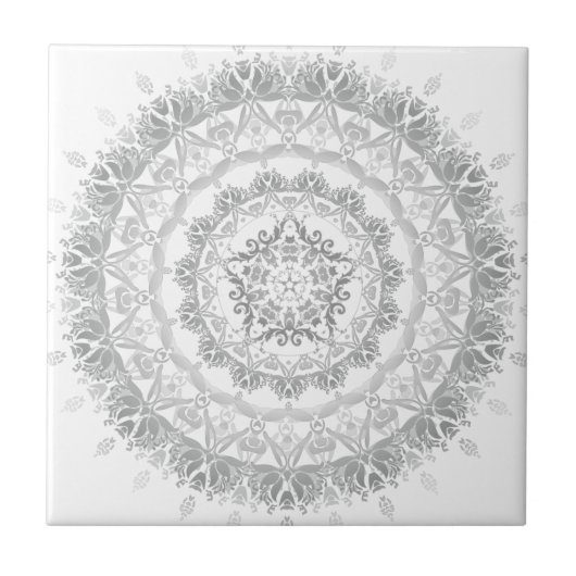 Carreau Blanc gris Floral Damask Mandala (Devant)