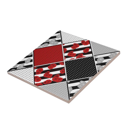 Carreau Blanc noir avec patchwork rétro rouge (Côté)