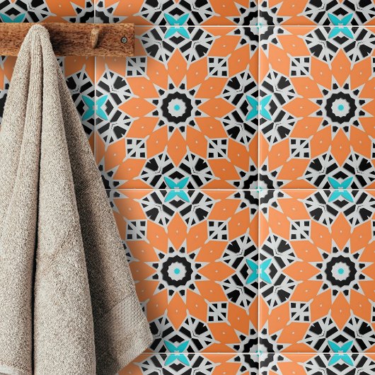 Carreau Blanc noir Turquoise Marocain Motifs géométriques