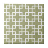 Carreau Blanc Retro Chic Carré Motif Sur Olive Green (Devant)