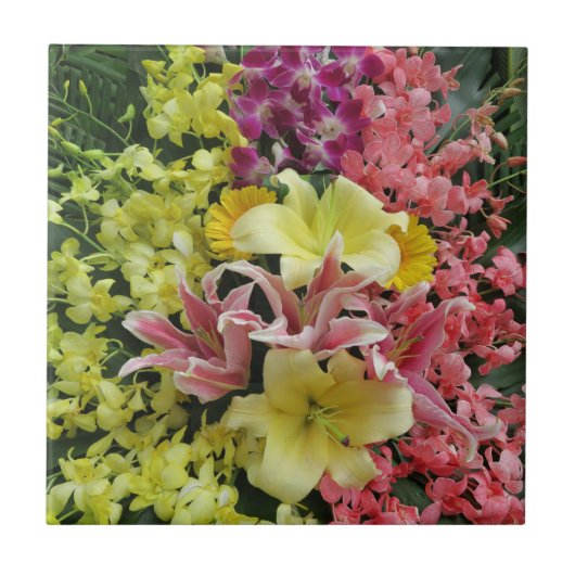 Carreau blanc + rose, vert + violet, fleur + floraison, co (Devant)