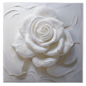 Carreau Blanc sur blanc - Rose sculpté (Devant)