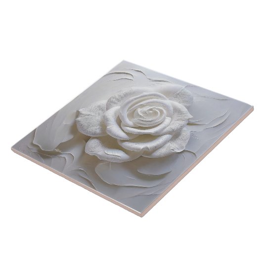 Carreau Blanc sur blanc - Rose sculpté (Côté)