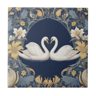 Carreau Blanc Swan Couple William Morris style Bleu foncé