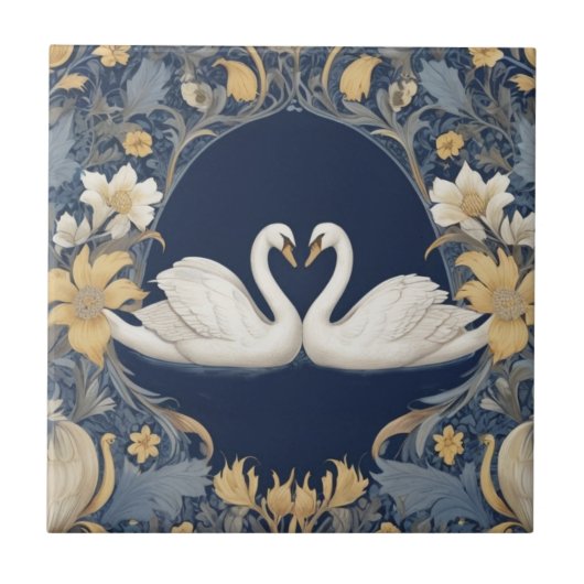 Carreau Blanc Swan Couple William Morris style Bleu foncé (Devant)
