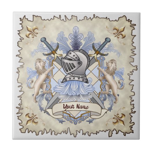 Carreau Blason de famille Chevalier Bleu Nom de famille (Devant)