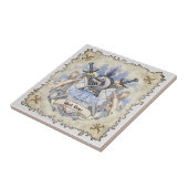 Carreau Blason de famille Chevalier Bleu Nom de famille (Côté)