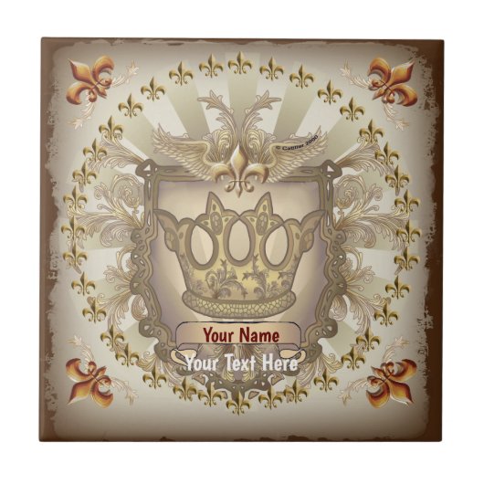 Carreau Blason de Famille Crown Shield Nom de Famille (Devant)