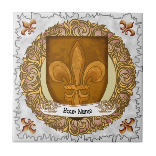 Carreau Blason de Famille Fleur De Lis Nom de Famille (Devant)