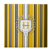 Carreau Blason de monogramme élégante rayure jaune Nom de (Devant)