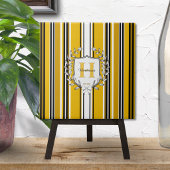 Carreau Blason de monogramme élégante rayure jaune Nom de