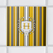 Carreau Blason de monogramme élégante rayure jaune Nom de