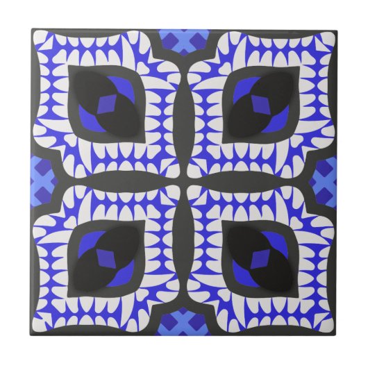Carreau Bleu blanc gris ethnie Boho Africain Tribal Motif (Devant)