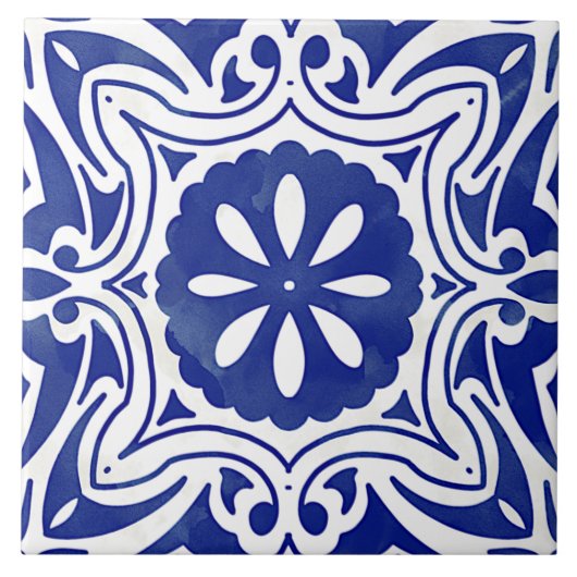 Carreau Bleu Blanc Méditerranéen Abstrait Floral (Devant)