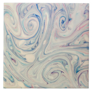 Carreau Bleu blanc rose moderne Fluid Marbling Art Abstrai