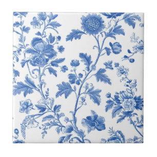Carreau Bleu Blanc Vintage Toile Floral