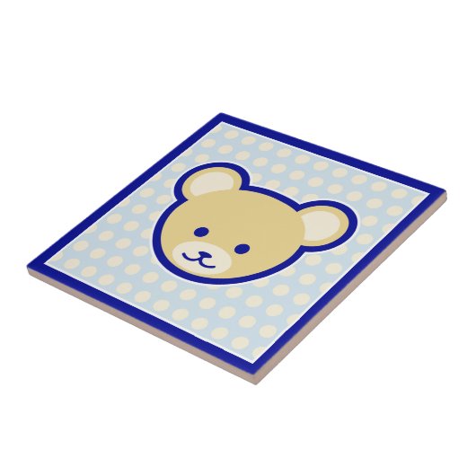 Carreau Bleu Bleu Beige Teddy Ours mignon Cartoon Art (Côté)