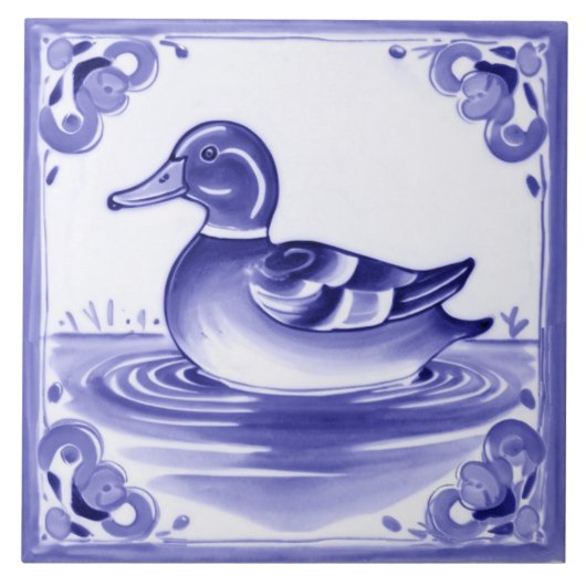Carreau Bleu canard et blanc Europe Folk Art animal (Devant)