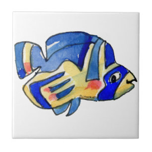 Carreau Bleu Cartoon Papillon Poisson