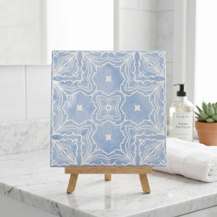Carreau Bleu Clair Blanc Motif Marbre Faux Marocain