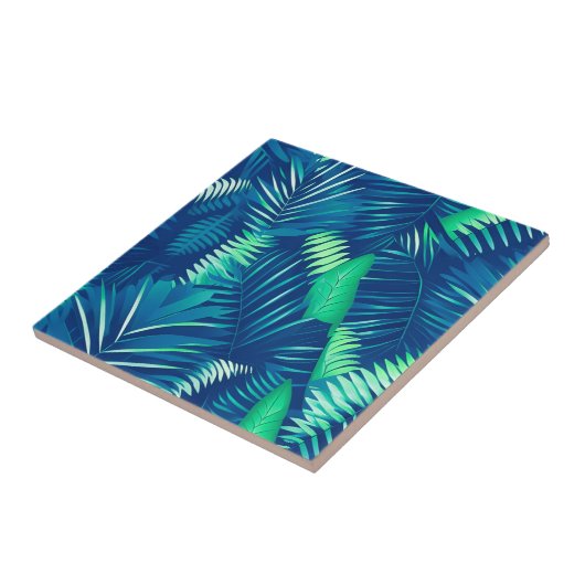 Carreau Bleu clair Vert Tropical Feuille Motif (Côté)
