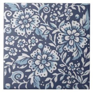Carreau Bleu classique Fleurs ornées Bleues Art Floral