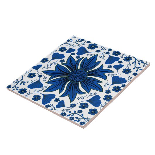 Carreau Bleu cobalt classique et blanc William Morris (Côté)