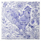 Carreau Bleu Coq Poulet Insect Ferme Art Rustique  (Devant)