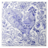 Carreau Bleu Coq Poulet Insect Ferme Art Rustique   (Devant)
