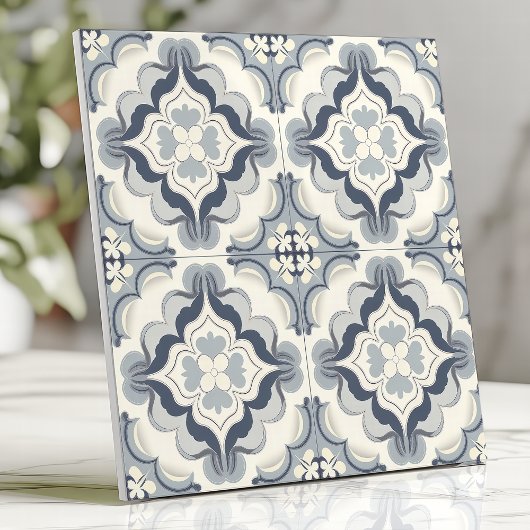 Carreau Bleu doux et floral marocain blanc