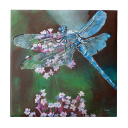 Carreau Bleu Dragonfly Repose Sur L'Ail Sauvage