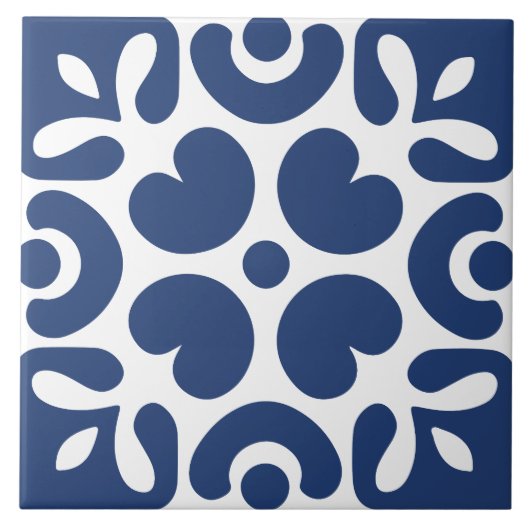 Carreau Bleu et blanc abstrait floral géométrique (Devant)