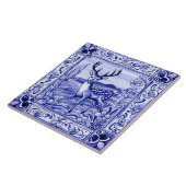 Carreau Bleu et blanc Bois de cerfs Folk Animal Art (Côté)