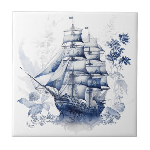 Carreau Bleu et blanc Delft voilier en mer