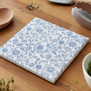 Carreau Bleu et Blanc Motif Botanique Floral Moderne