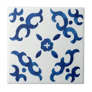 Carreau Bleu et blanc Motif méditerranéen Aquarelle