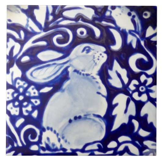 Carreau Bleu et blanc Rabbit Bird Floral Dedham Carrelage (Devant)