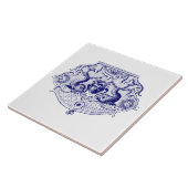 Carreau Bleu et blanc Rococo Dolphin Cartouche (Côté)