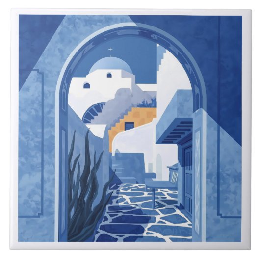 Carreau Bleu et blanc Santorin Méditerranée Azulejo (Devant)