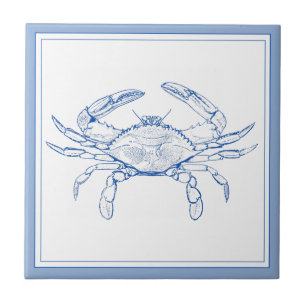 Carreau Bleu et crabe blanc de la Preppy côtière