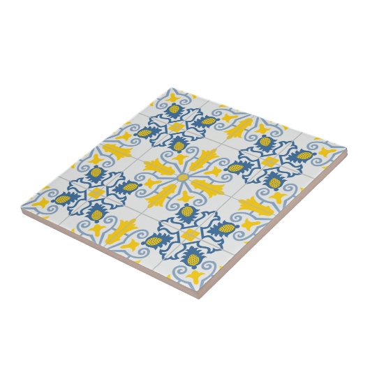 Carreau Bleu et jaune joli carrelage portugais motif (Côté)