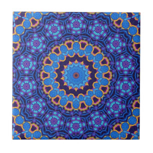 Carreau Bleu et lilas Kaleidoscope rétro vintage mandala